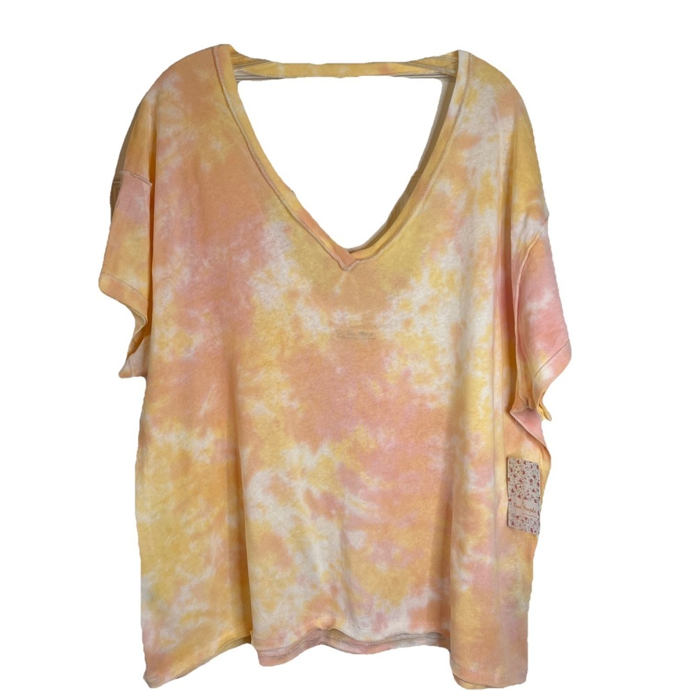NWT‎ Free People Tie Dye Top Berry Combo All Mine V-Neck Oversized Tee Size Med